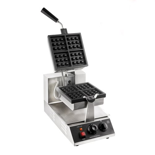 Commercial 4-Slice Rotary Belgian Waffle Maker with Nonstick Plates for Small Business