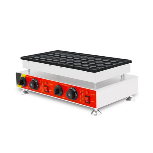 A clean, stainless steel commercial poffertjes machine with 50 molds