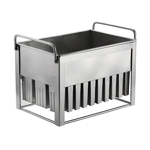 A commercial 30-piece stainless steel popsicle mold with a 93ml capacity per popsicle.