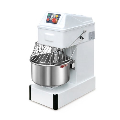 A commercial 20L 8kg spiral dough mixer with a stainless steel bowl, representing essential bakery equipment.