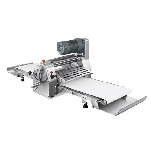 A commercial 520mm table top dough sheeter with a foldable design, engineered for professional bakery kitchens requiring consistent pastry lamination and space-saving solutions.