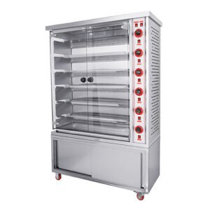 Commercial Gas 6-Rod Chicken Rotisserie Oven with Lower Storage Cabinet