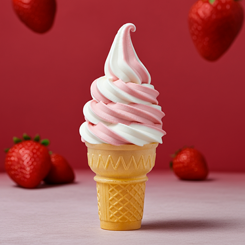 A delicious swirl of soft serve ice cream in a cone.