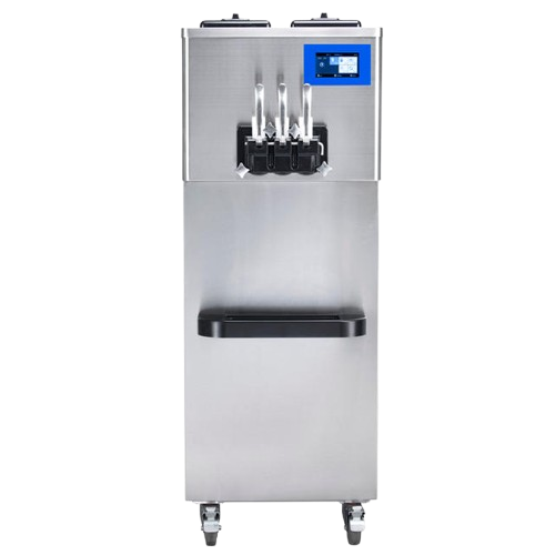 Commercial floor model air pump soft serve ice cream and frozen yogurt machine with three spouts.