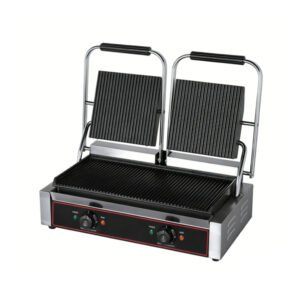 Commercial Double Plate Panini Sandwich Press Grill Machine (Grooved Plate)