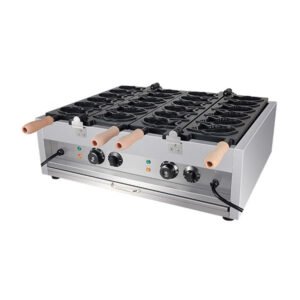 12-cavity double row commercial electric taiyaki fish waffle maker machine with dual temperature controls and wooden handles