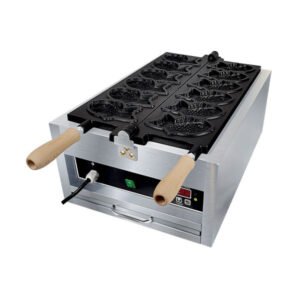 6-cavity commercial electric taiyaki fish waffle maker machine with digital temperature control and wooden handles