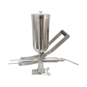 Manual 304 stainless steel cream filling machine with 5L hopper, 3 nozzle sets, minimum 2g fill weight and plus or minus 1g filling accuracy