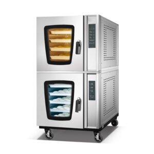 Commercial electric 5 tray convection oven with 5 tray proofer for bakery and catering kitchen use