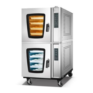 Commercial gas 5 tray convection oven with 5 tray proofer for bakery and catering kitchen use