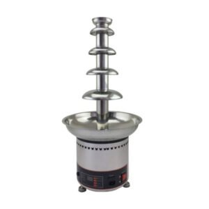 5 tier commercial chocolate fountain with stainless steel structure, 4KG capacity, digital temperature control, and adjustable heating for buffet dessert service, hotels, restaurants, weddings, parties, and event catering