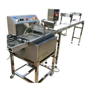 commercial chocolate enrobing machine YDTC08 with conveyor and stainless steel mobile table