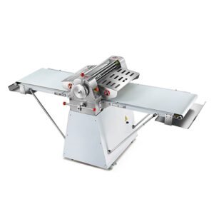 Heavy-duty floor model commercial dough sheeter with 400mm working width and 0.2–50mm adjustable roller gap for high-volume bakery and pastry production