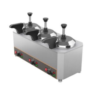 D2016-3 commercial pump type sauce warmer with three 2L sauce pots for chocolate, jam, syrup and commercial foodservice use