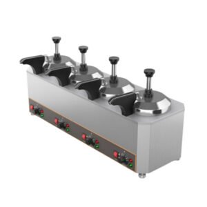 Commercial pump type sauce warmer D2016-4 with four 2L sauce pots for chocolate, jam, syrup, and condiment heating