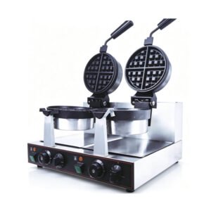 Commercial Double Plate Rotating Belgian Round Waffle Maker Machine YD-2205-2 for café, food stall, dessert kiosk and restaurant