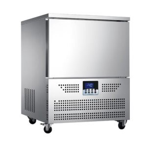 Commercial 5-tray blast freezer with -40°C rapid freezing, 130L capacity, air cooling system, and compact design for restaurants and dessert shops.