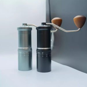 JF-009 compact manual coffee grinder with aluminum alloy body and stainless steel burr system