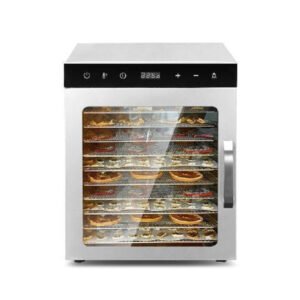 Commercial food dehydrator SS-10H with 10 stainless steel trays for drying fruit, meat, vegetables, herbs, and snacks
