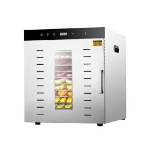 10-tray commercial stainless steel food dehydrator for drying fruits, meat, vegetables, herbs, and snacks
