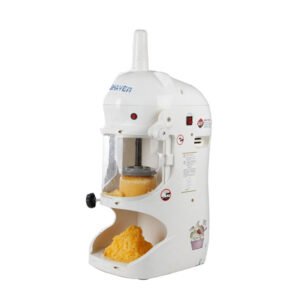 Commercial snow cone ice shaver machine WF-A299 in red, white, yellow, and blue colors for shaved ice desserts, snow cones, iced drinks, cafés, beverage shops, restaurants, bars, and food stalls.