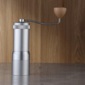 JF-P012 titanium coated Flat Burr manual coffee grinder with aluminum alloy body and stainless steel grinding system