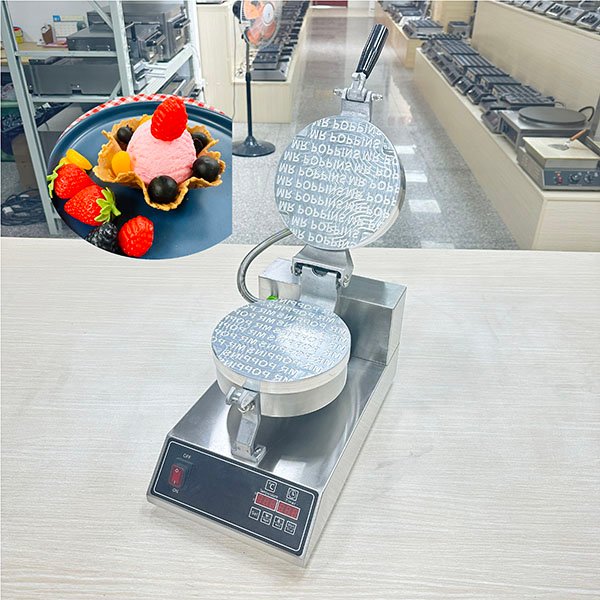 Commercial ice cream cone waffle machine with custom logo plate for dessert shops and ice cream brands