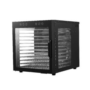 12-layer commercial dehydrator machine with stainless steel trays and tempered glass door