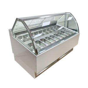 Commercial ice cream display freezer MR-H2 with curved front glass and two rows of pans